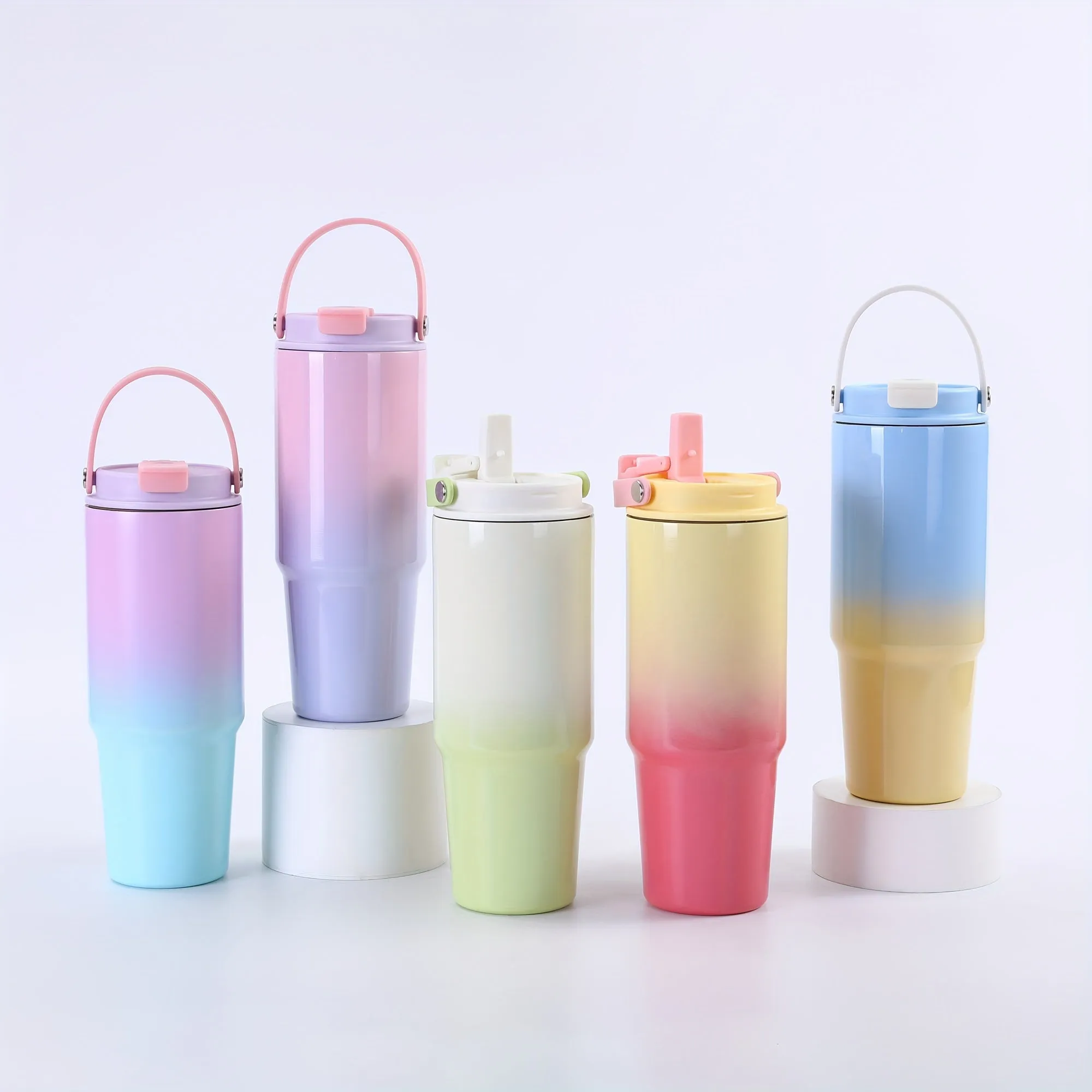 17oz/500ml, Gradient Stainless Steel Insulated Tumbler, 304 High-Capacity Outdoor Travel Cup With Handle, Portable Vehicle Thermal Mug, Aesthetic Large Water Bottle
