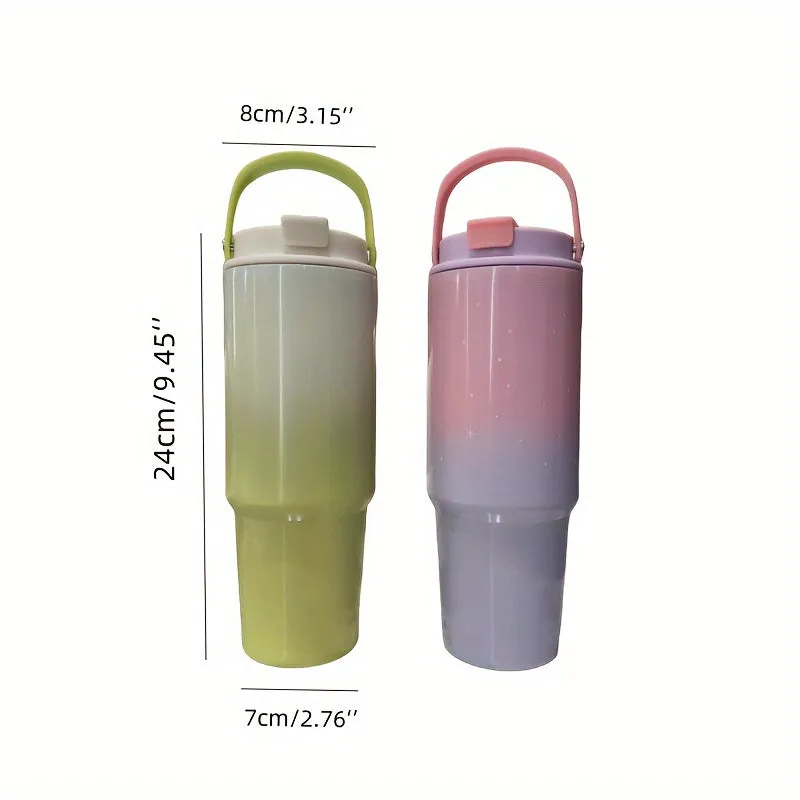 17oz/500ml, Gradient Stainless Steel Insulated Tumbler, 304 High-Capacity Outdoor Travel Cup With Handle, Portable Vehicle Thermal Mug, Aesthetic Large Water Bottle
