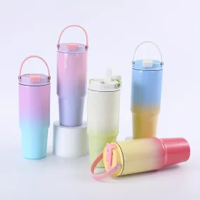 17oz/500ml, Gradient Stainless Steel Insulated Tumbler, 304 High-Capacity Outdoor Travel Cup With Handle, Portable Vehicle Thermal Mug, Aesthetic Large Water Bottle