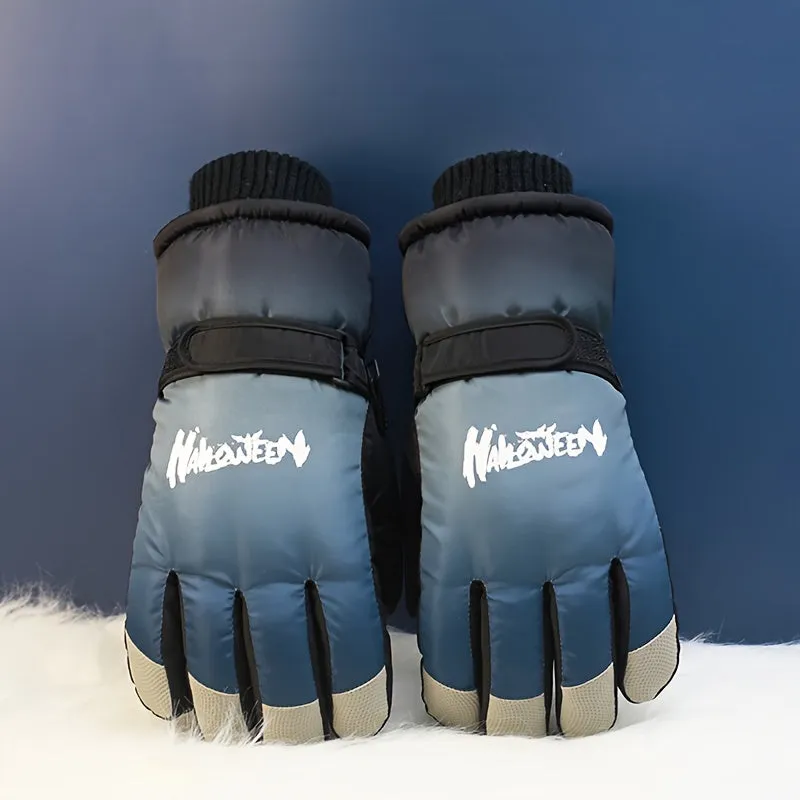 1pair Touch Screen Skiing Gloves - Gradient Color Design, Thickened Inner - Windproof Waterproof Touch Screen Gloves