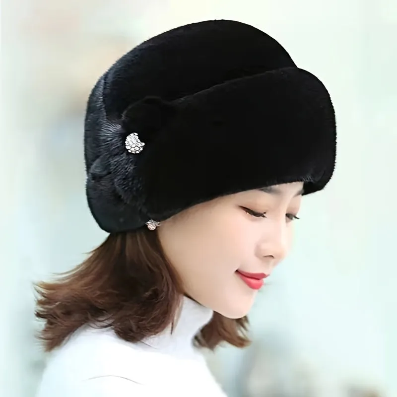 1Pc Cozy Faux Fur Beanie - Women's Warm Winter Hat for Thick Warm Ears, Snow Cap, Windproof, Soft, and Stylish - Perfect for Cold Weather Outdoor Activities