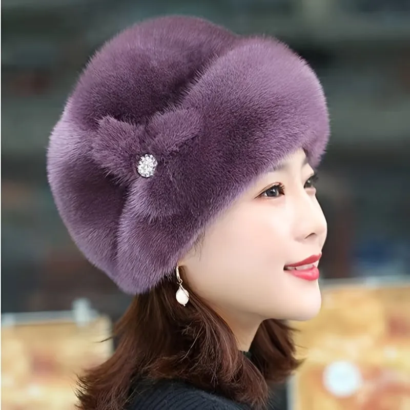 1Pc Cozy Faux Fur Beanie - Women's Warm Winter Hat for Thick Warm Ears, Snow Cap, Windproof, Soft, and Stylish - Perfect for Cold Weather Outdoor Activities