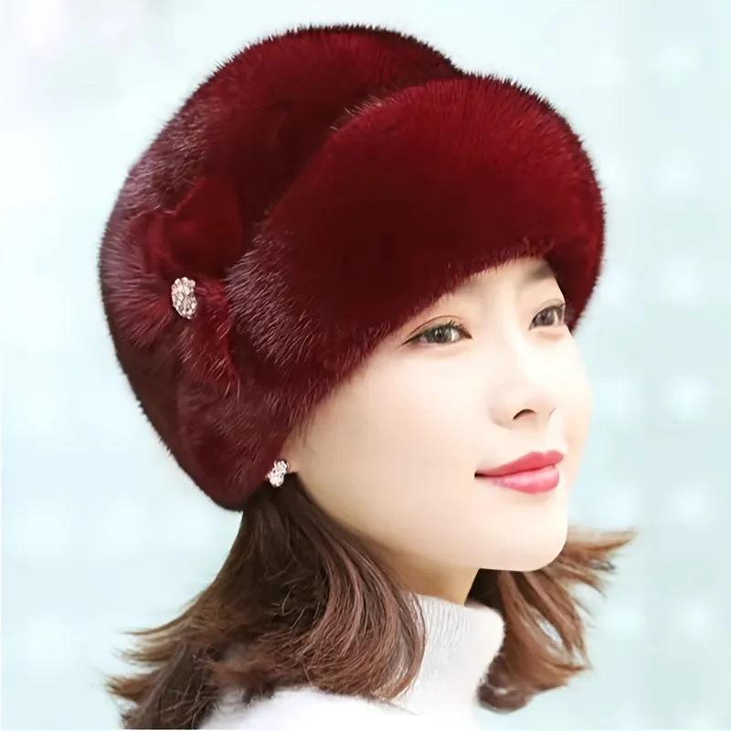 1Pc Cozy Faux Fur Beanie - Women's Warm Winter Hat for Thick Warm Ears, Snow Cap, Windproof, Soft, and Stylish - Perfect for Cold Weather Outdoor Activities