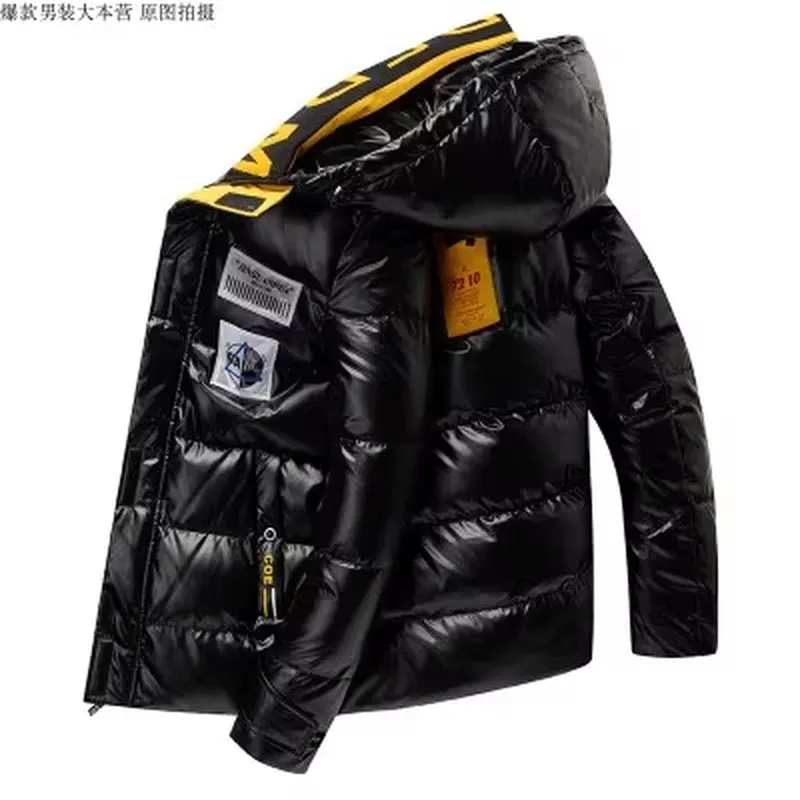 2023 Winter Men'S Jacket Casual Warm Thick Coat Fashionable Hooded Parkas Men'S Clothing Loose Windproof Shiny Jacket 4XL
