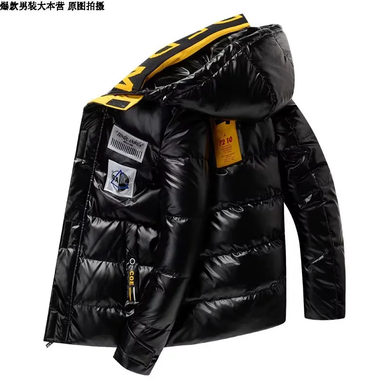 2023 Winter Men'S Jacket Casual Warm Thick Coat Fashionable Hooded Parkas Men'S Clothing Loose Windproof Shiny Jacket 4XL