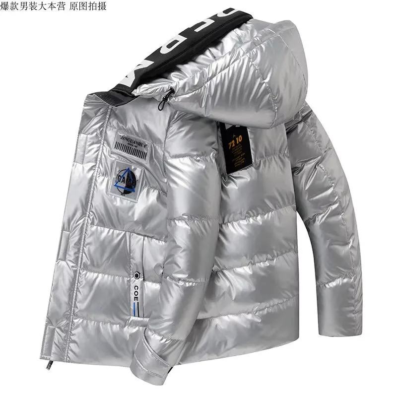 2023 Winter Men'S Jacket Casual Warm Thick Coat Fashionable Hooded Parkas Men'S Clothing Loose Windproof Shiny Jacket 4XL