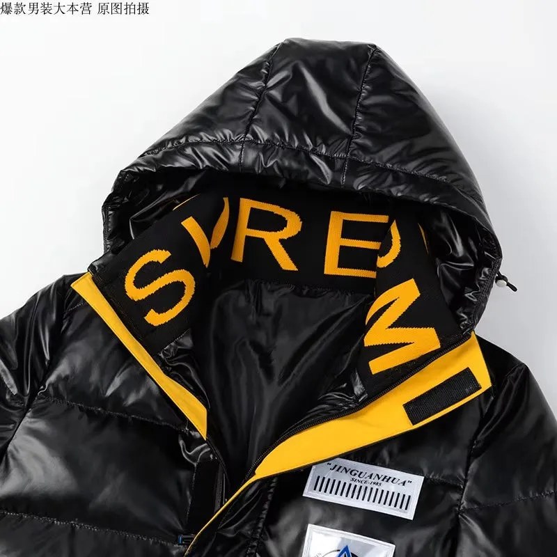 2023 Winter Men'S Jacket Casual Warm Thick Coat Fashionable Hooded Parkas Men'S Clothing Loose Windproof Shiny Jacket 4XL