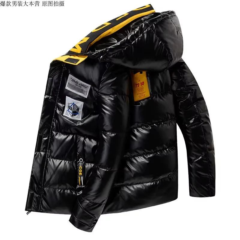 2023 Winter Men'S Jacket Casual Warm Thick Coat Fashionable Hooded Parkas Men'S Clothing Loose Windproof Shiny Jacket 4XL