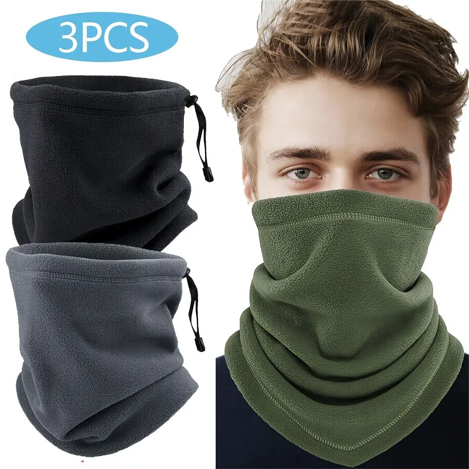 3pcs Winter Fleece Neck Warmer Gaiter Windproof Ski Face Mask Scarf For Cold Weather
