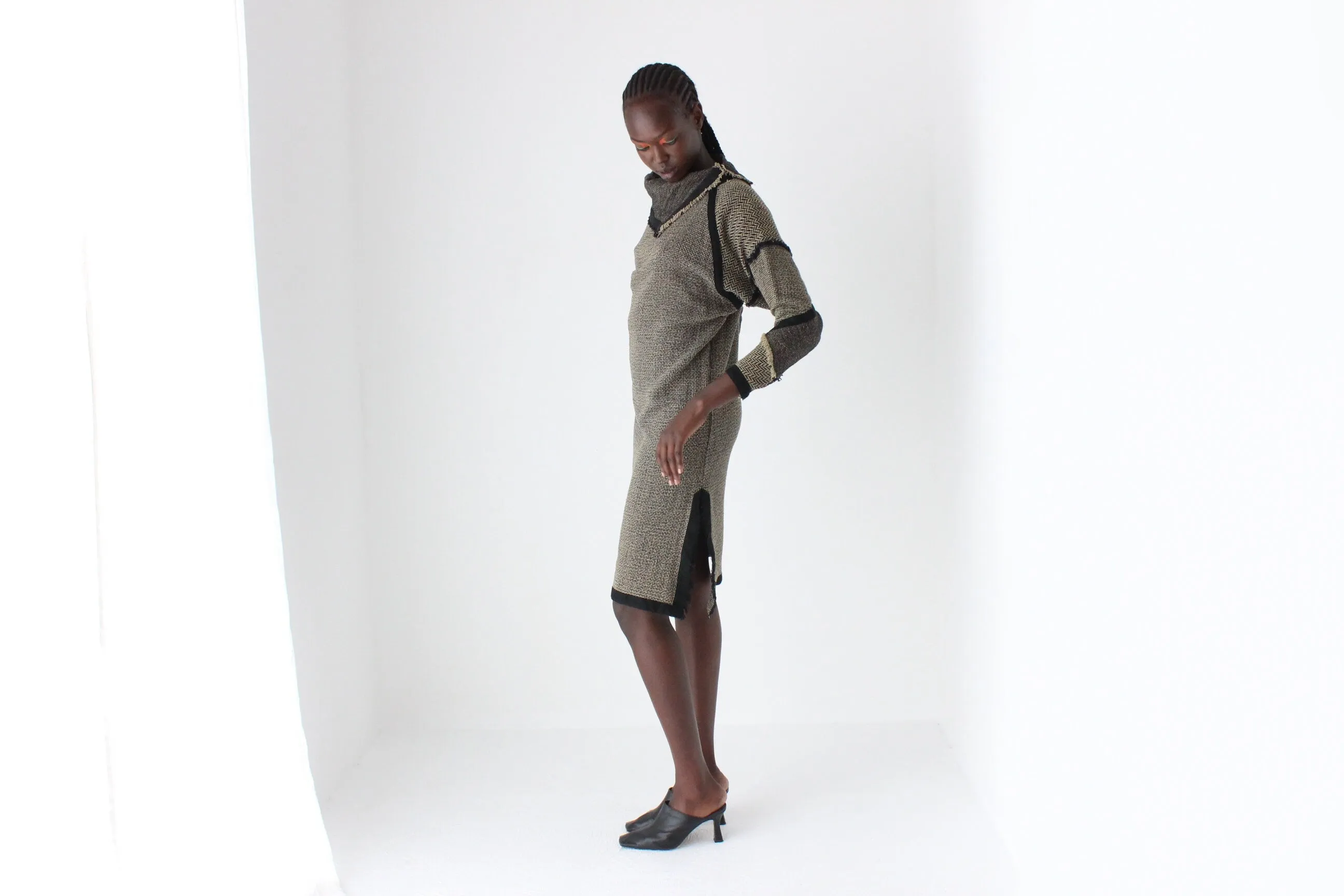80s Anthea Crawford Woven Textured Sheath Dress