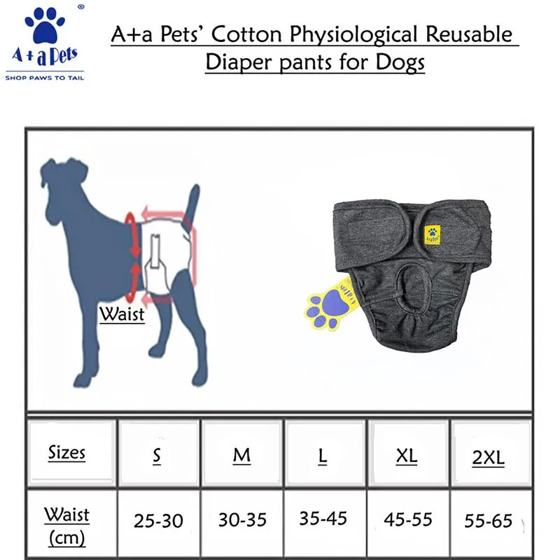 A a Pets’ Cotton Reusable Washable Diaper for Dogs (Navy)