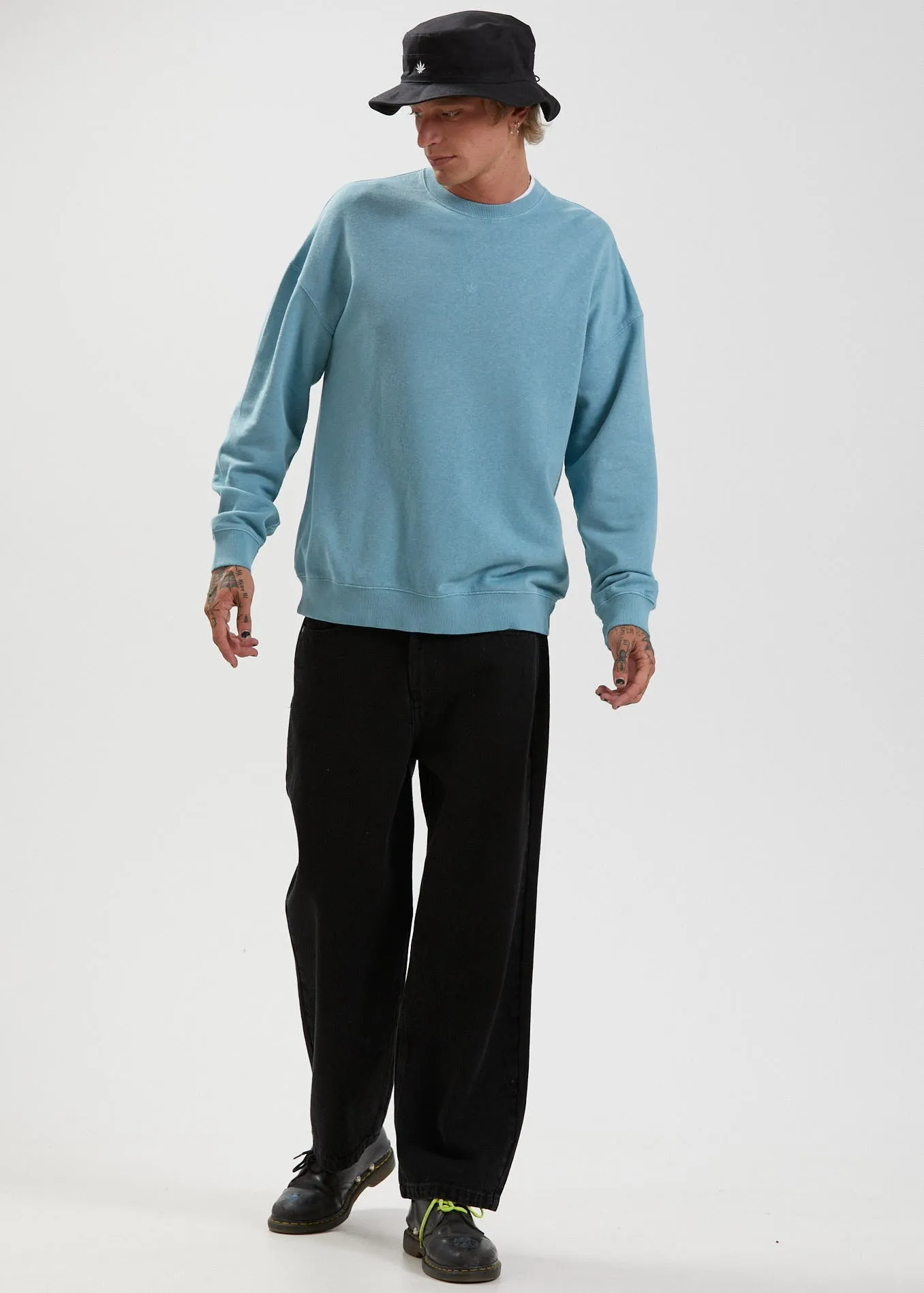 Afends Mens Cadet - Hemp Crew Neck Jumper  - Marine