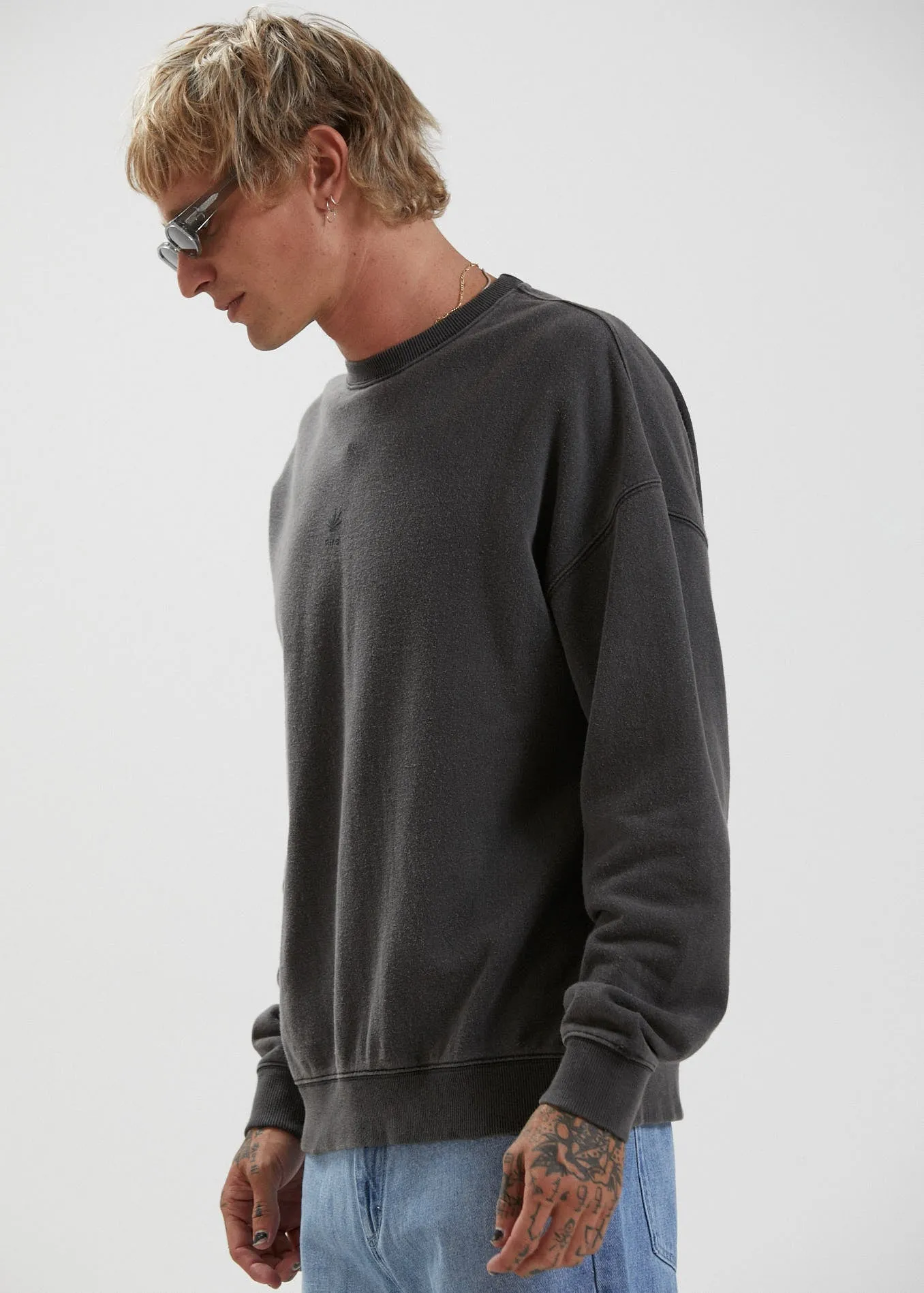 Afends Mens Cadet - Hemp Crew Neck Jumper - Stone Black
