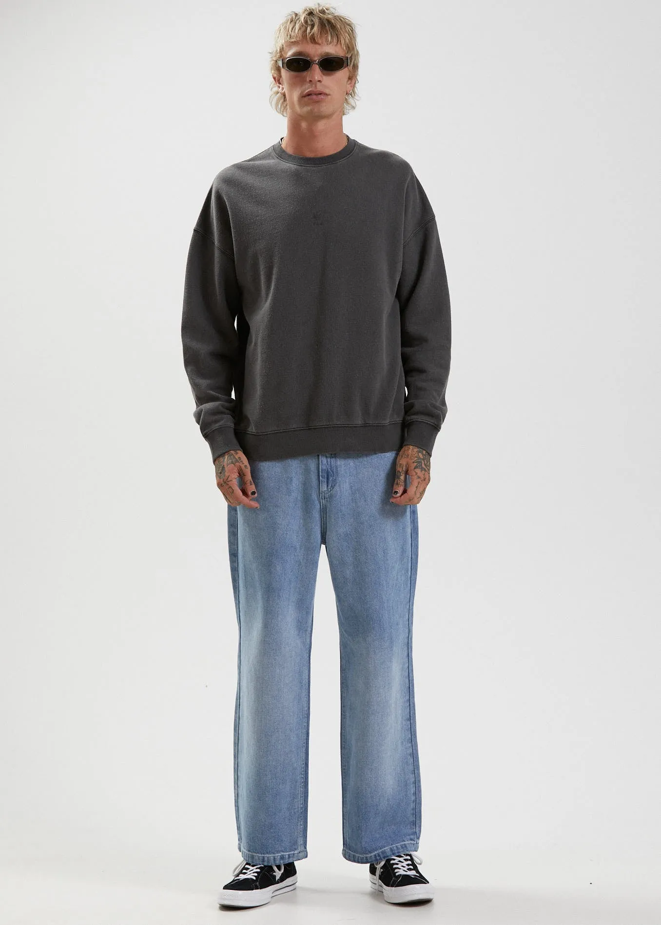 Afends Mens Cadet - Hemp Crew Neck Jumper - Stone Black