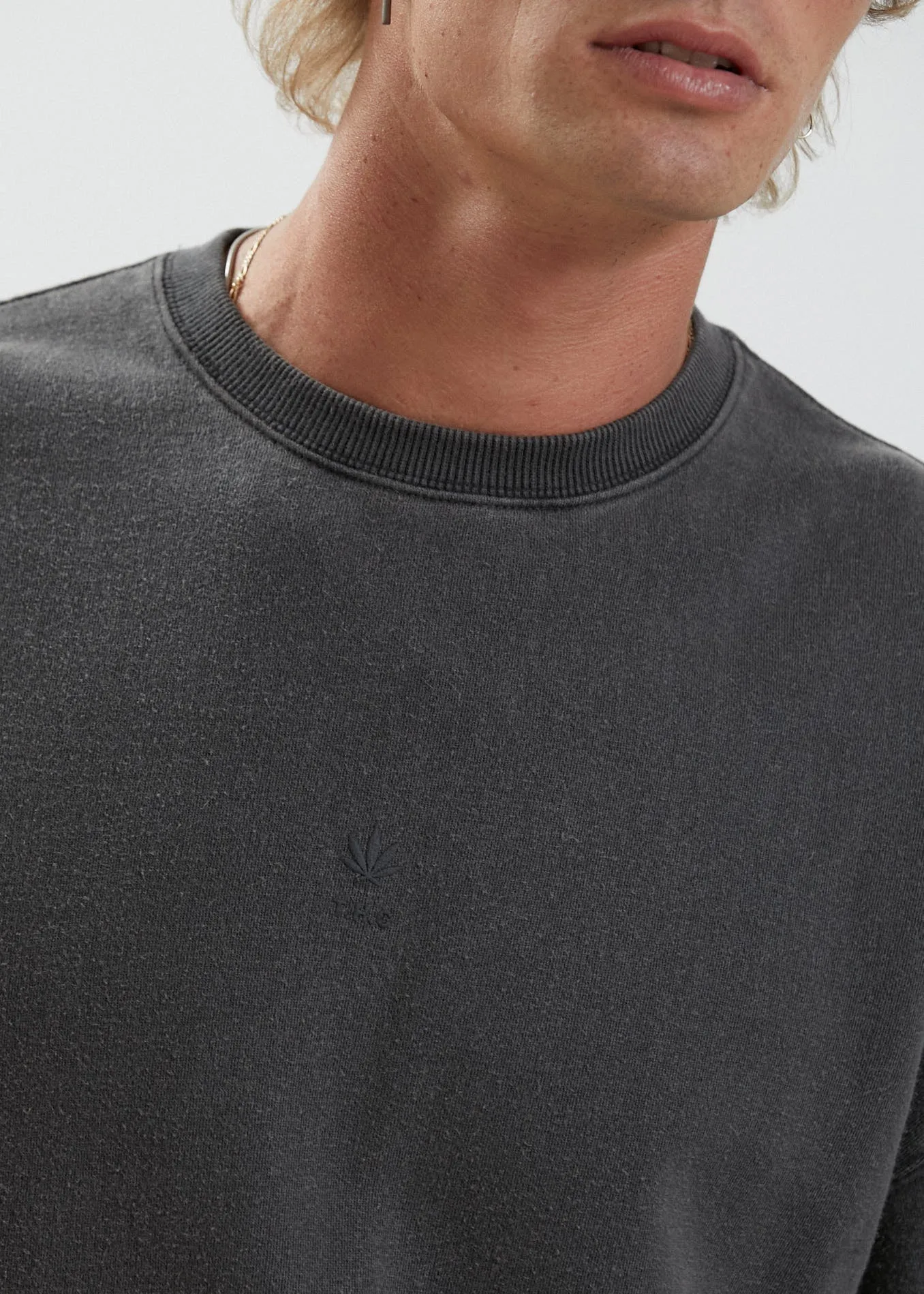 Afends Mens Cadet - Hemp Crew Neck Jumper - Stone Black