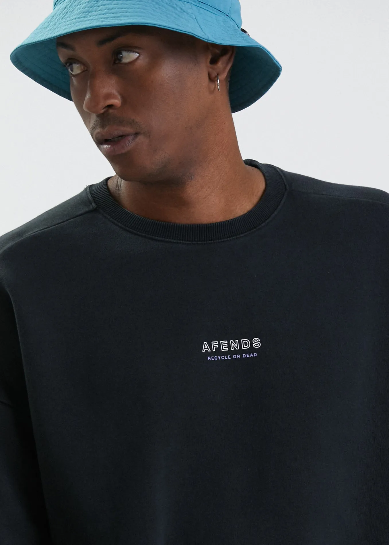 Afends Mens Misprint - Recycled Crew Neck Jumper - Faded Black