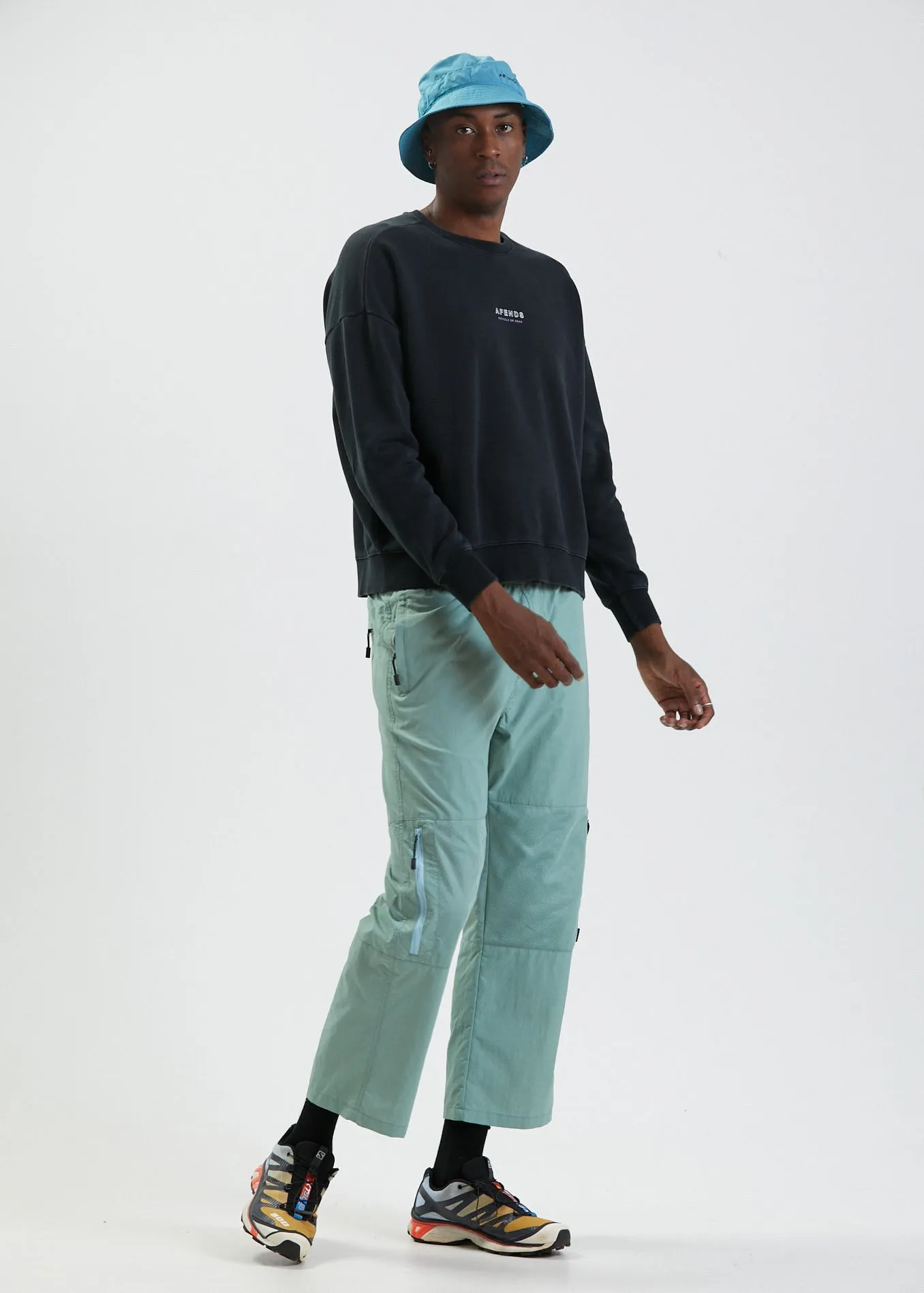 Afends Mens Misprint - Recycled Crew Neck Jumper - Faded Black