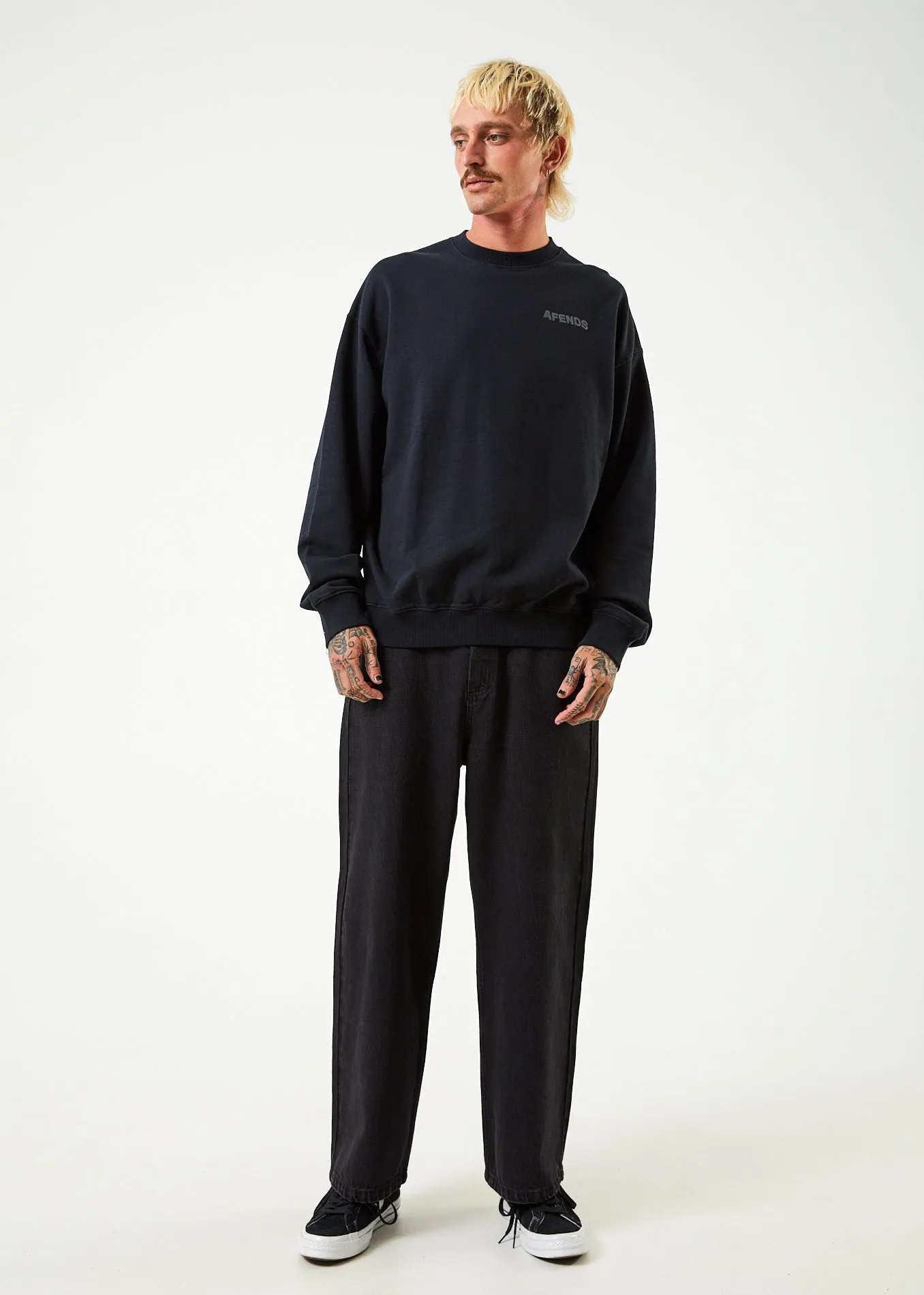 AFENDS Mens Vortex - Crew Neck Jumper - Black