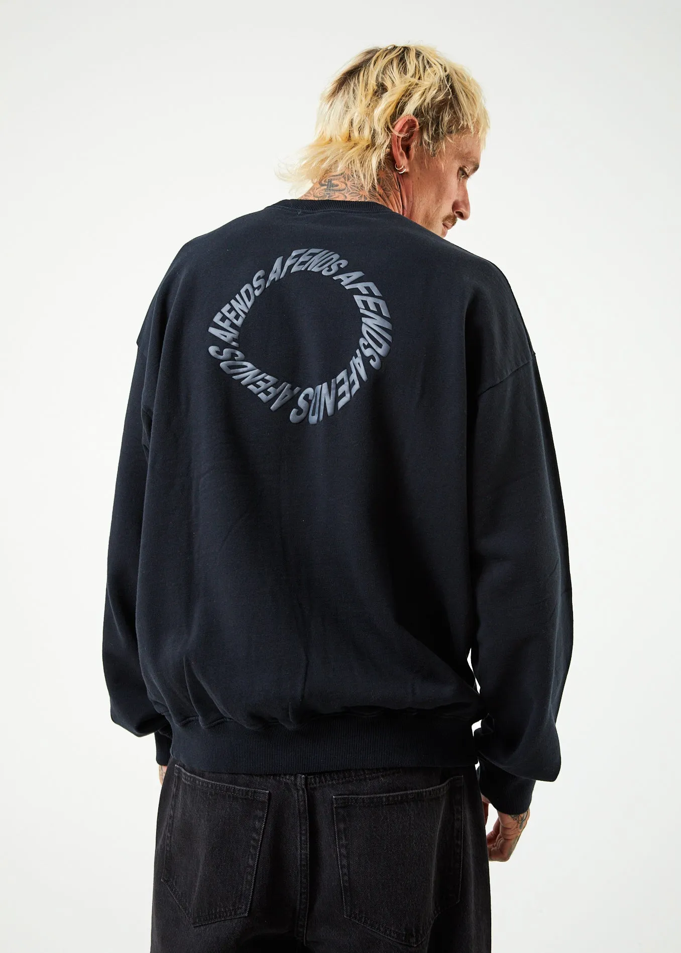 AFENDS Mens Vortex - Crew Neck Jumper - Black
