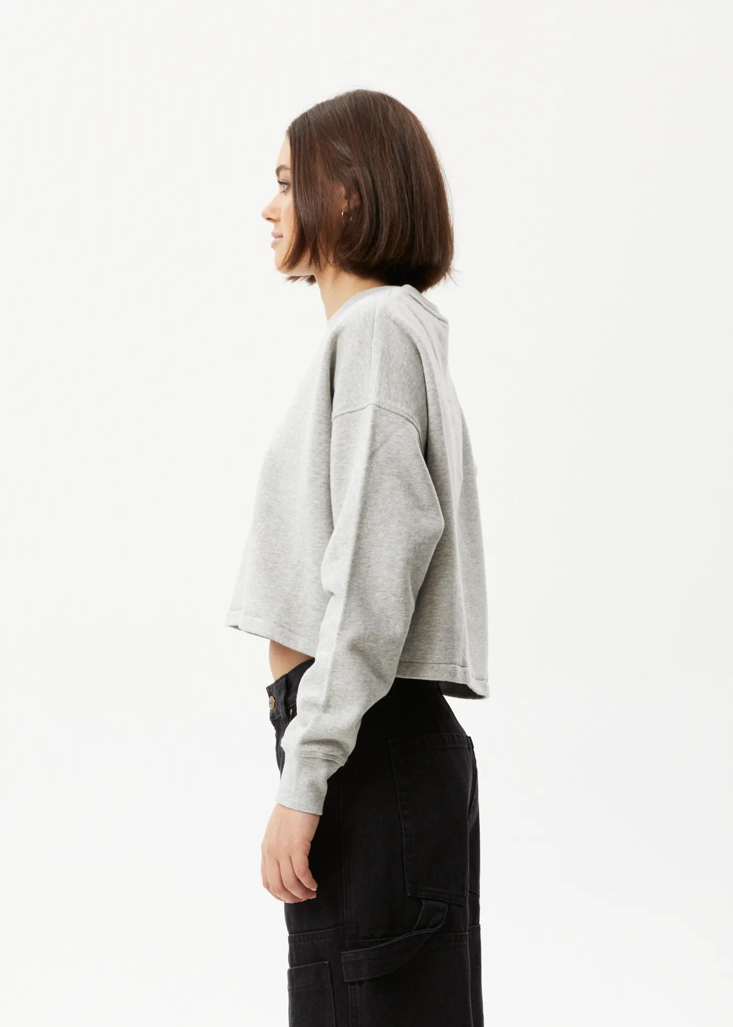 AFENDS Womens Down Town - Cropped Crew Neck Jumper - Grey Marle