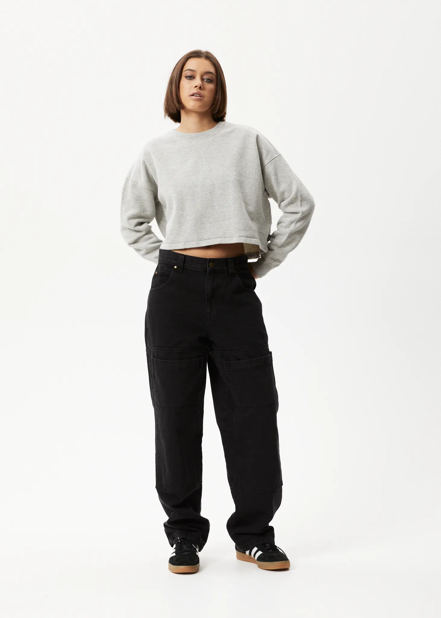 AFENDS Womens Down Town - Cropped Crew Neck Jumper - Grey Marle