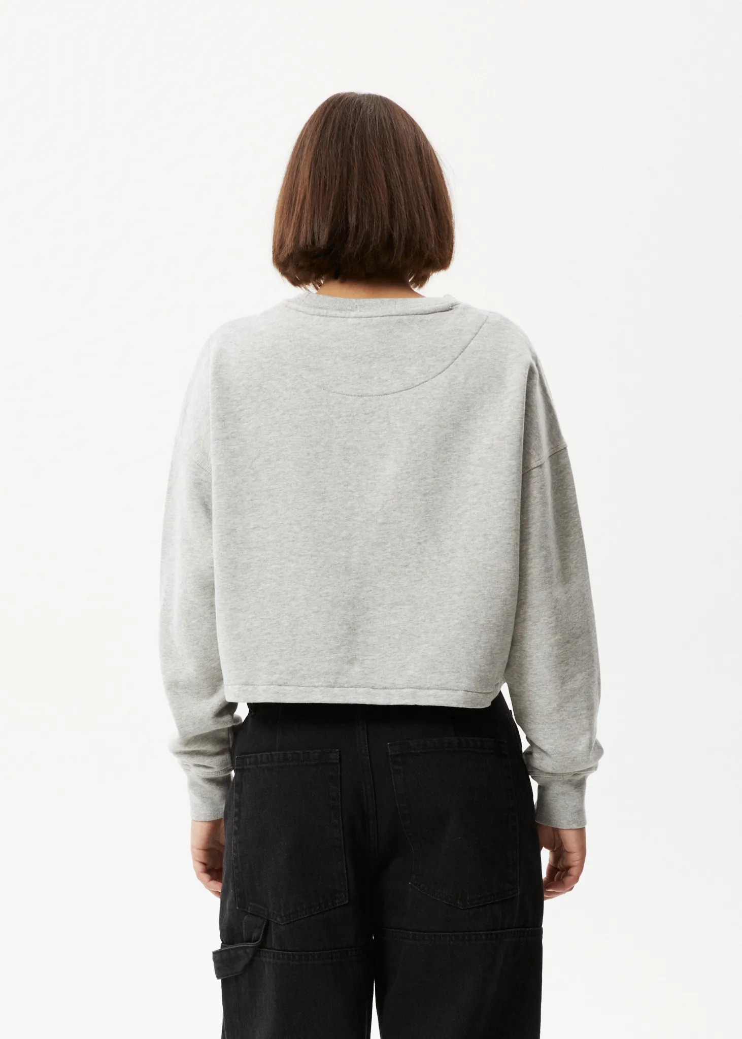 AFENDS Womens Down Town - Cropped Crew Neck Jumper - Grey Marle