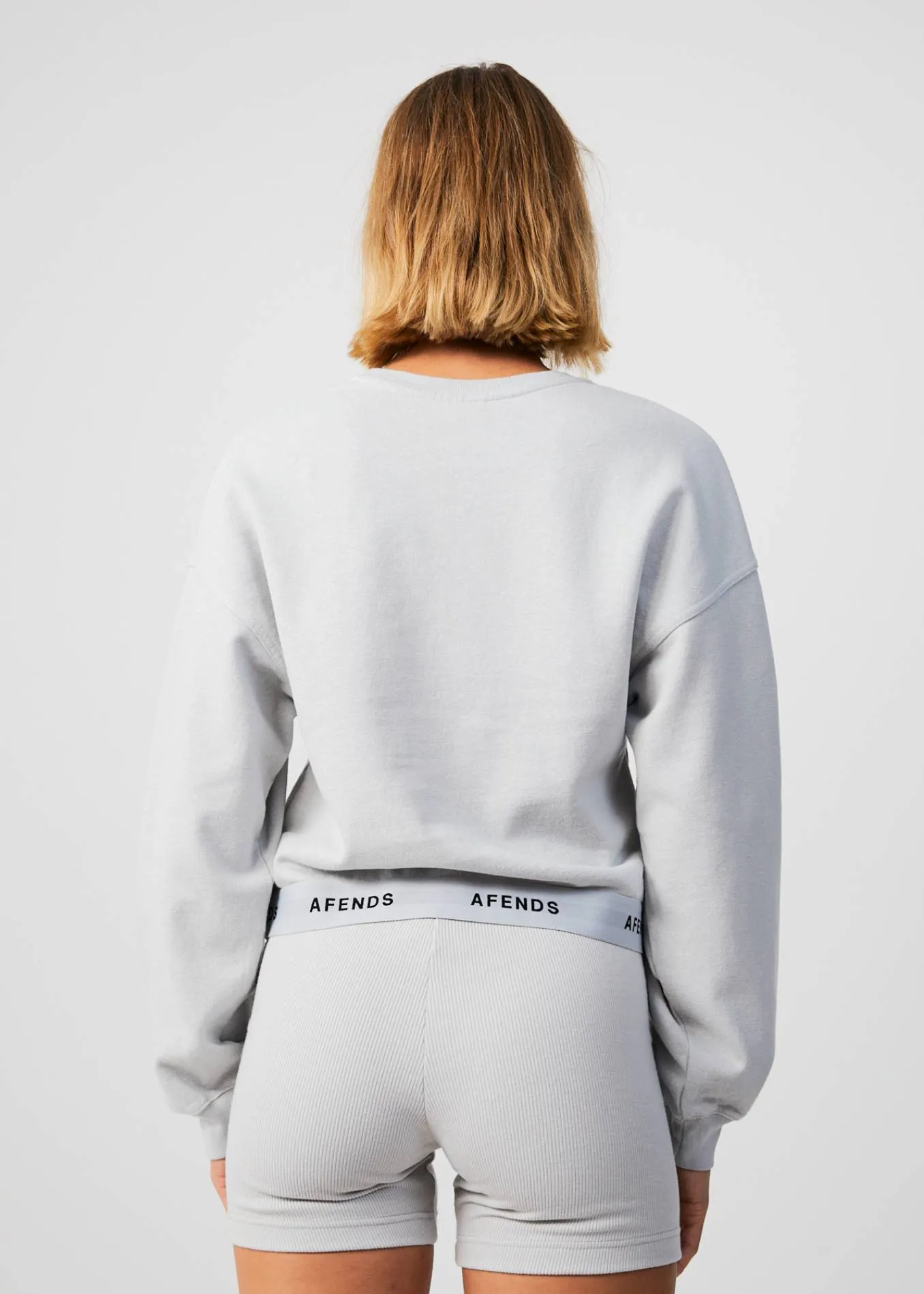 AFENDS Womens Rise - Cropped Crew Neck Jumper - Smoke