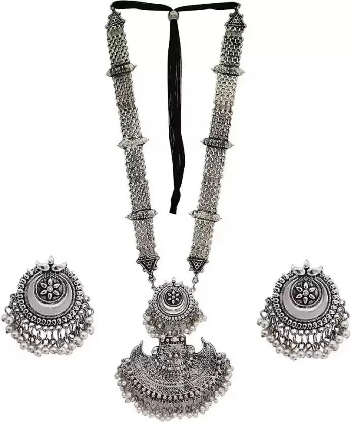 Alloy Silver Plated Oxidised Jewellery Set