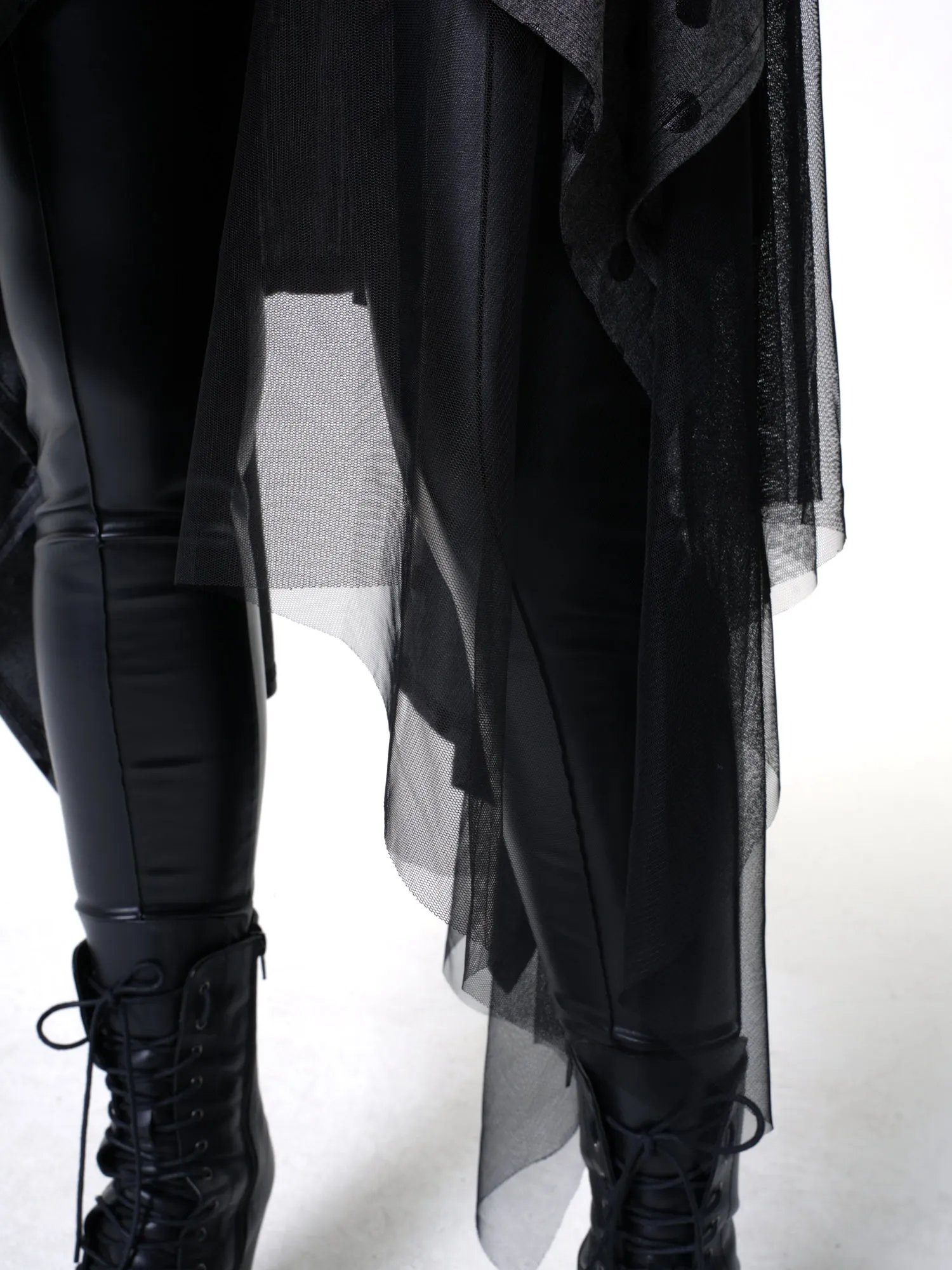 Asymmetric Knit Tunic with Polka Dots and Tulle Layer
