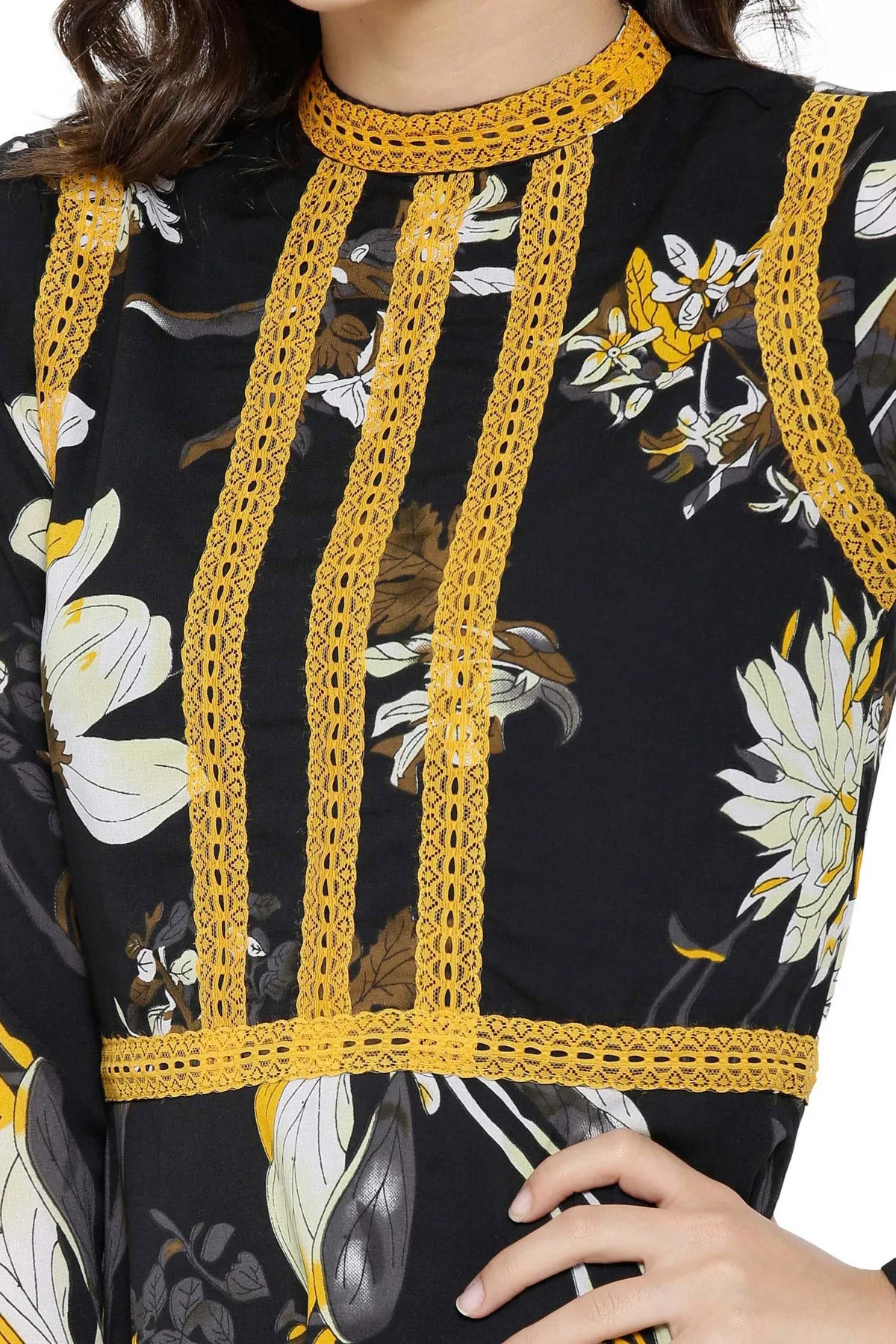 Black & Yellow Floral Skater Dress