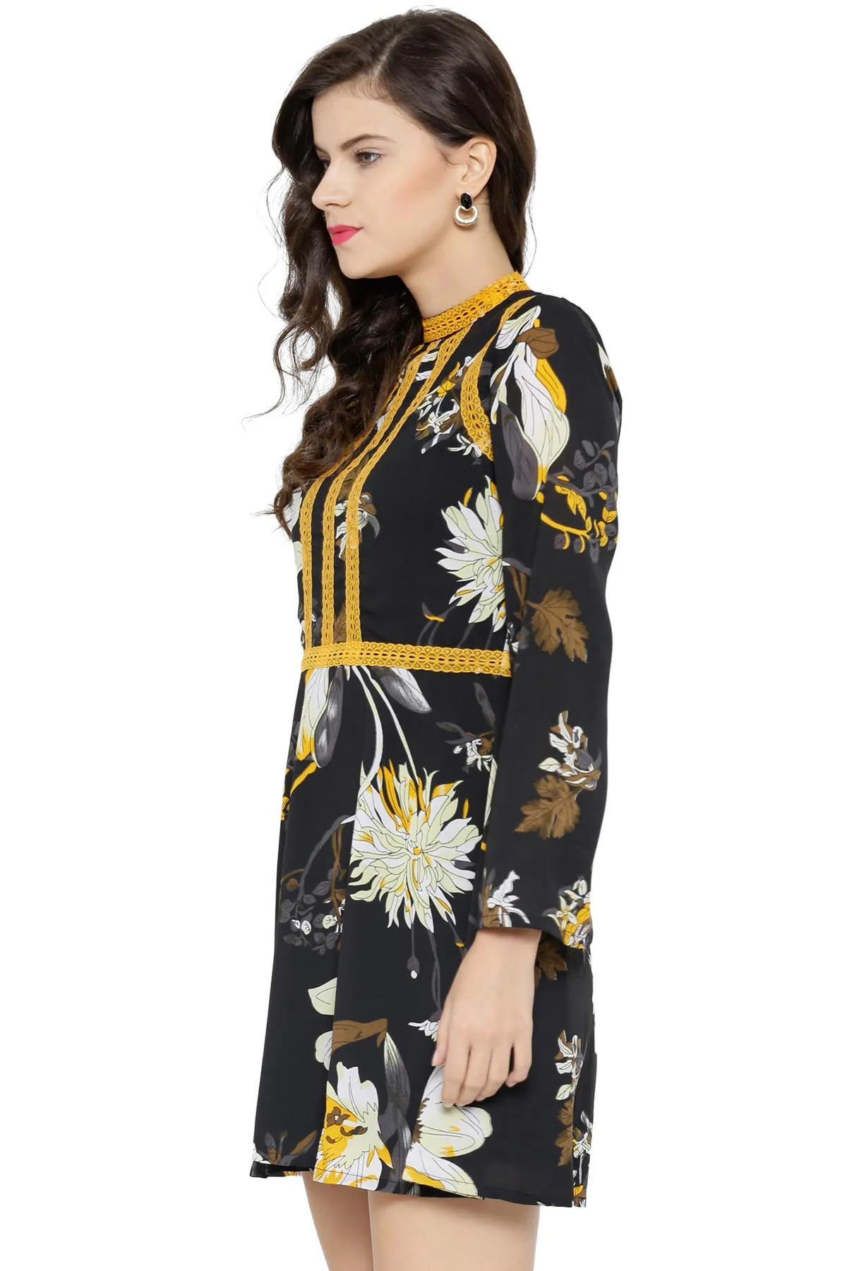 Black & Yellow Floral Skater Dress