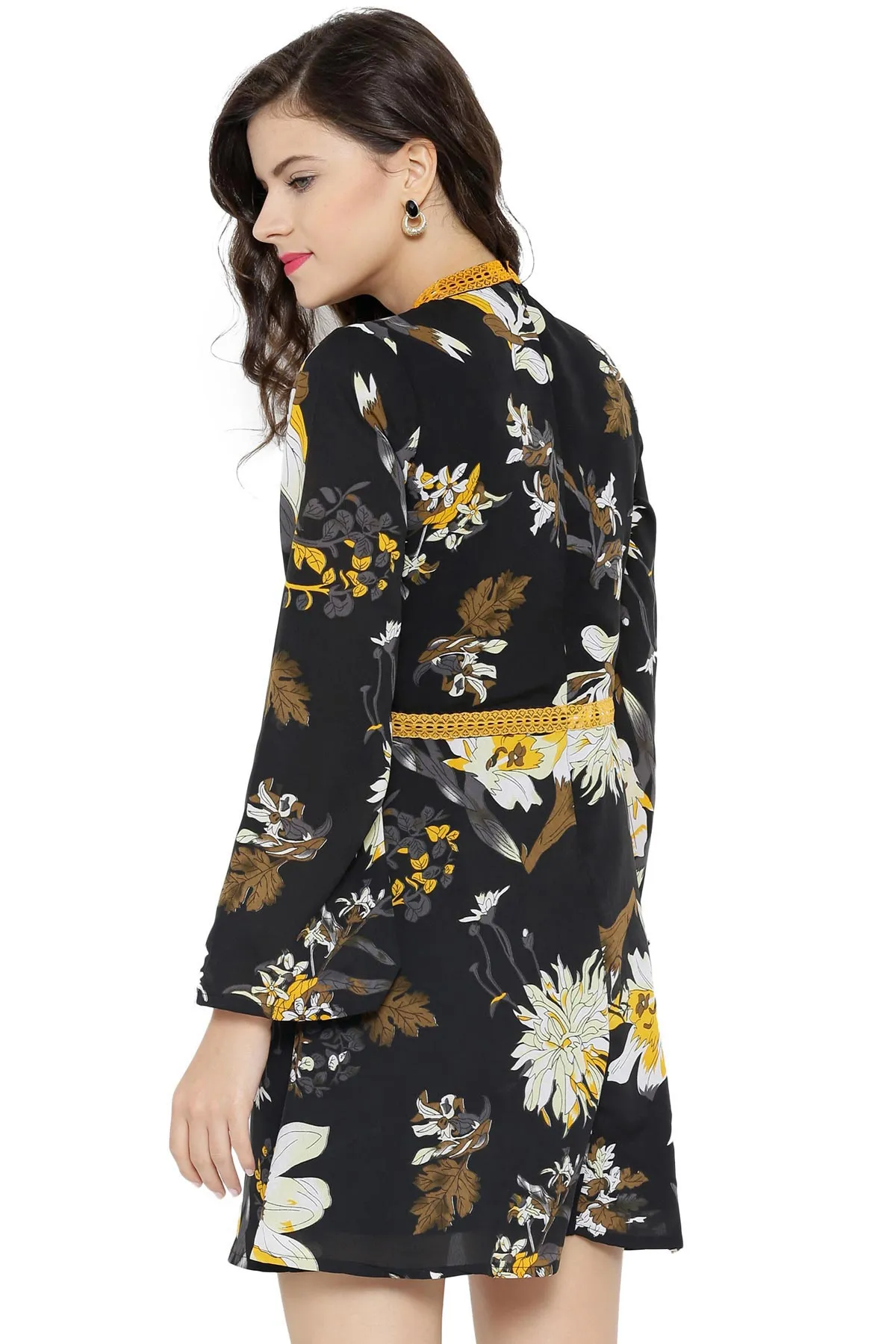 Black & Yellow Floral Skater Dress