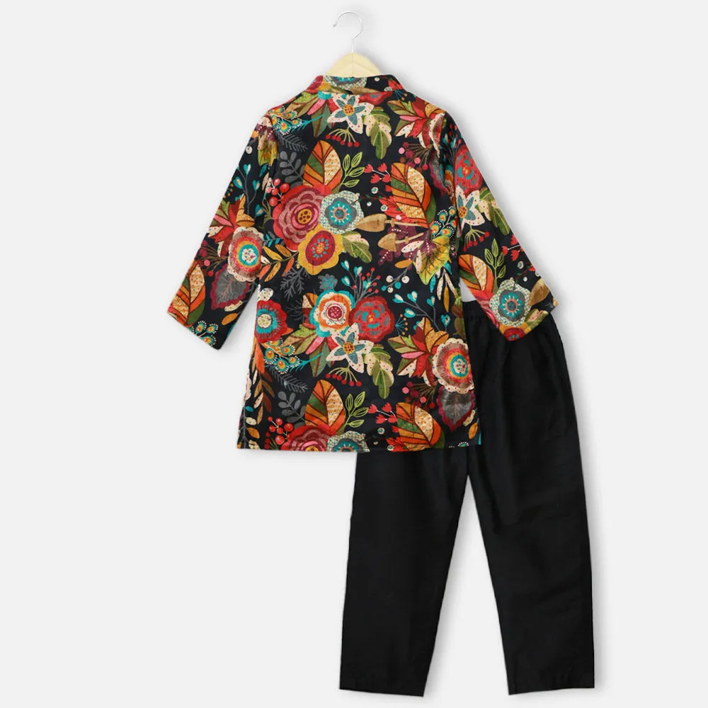 Black Floral Printed Kurta With Pant