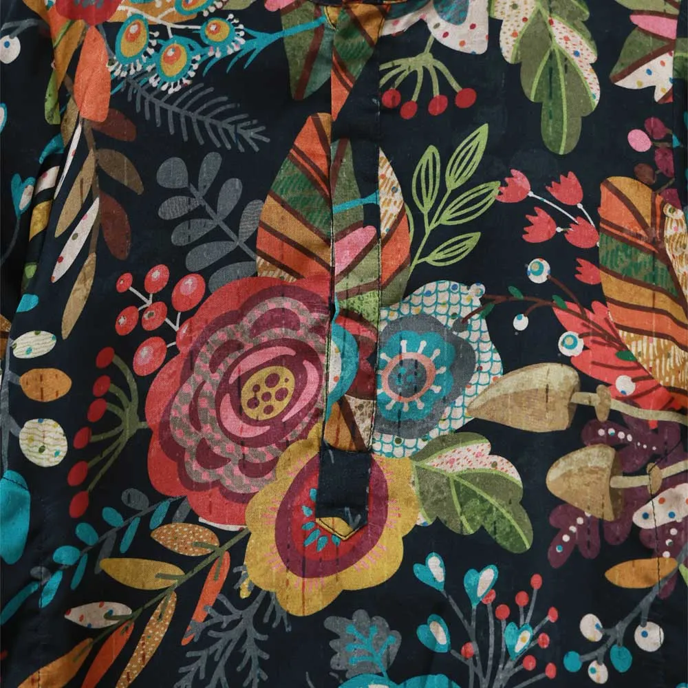 Black Floral Printed Kurta With Pant