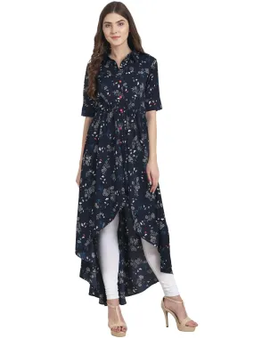 Black Printed Half Sleeve Crepe Anarkali Kurta