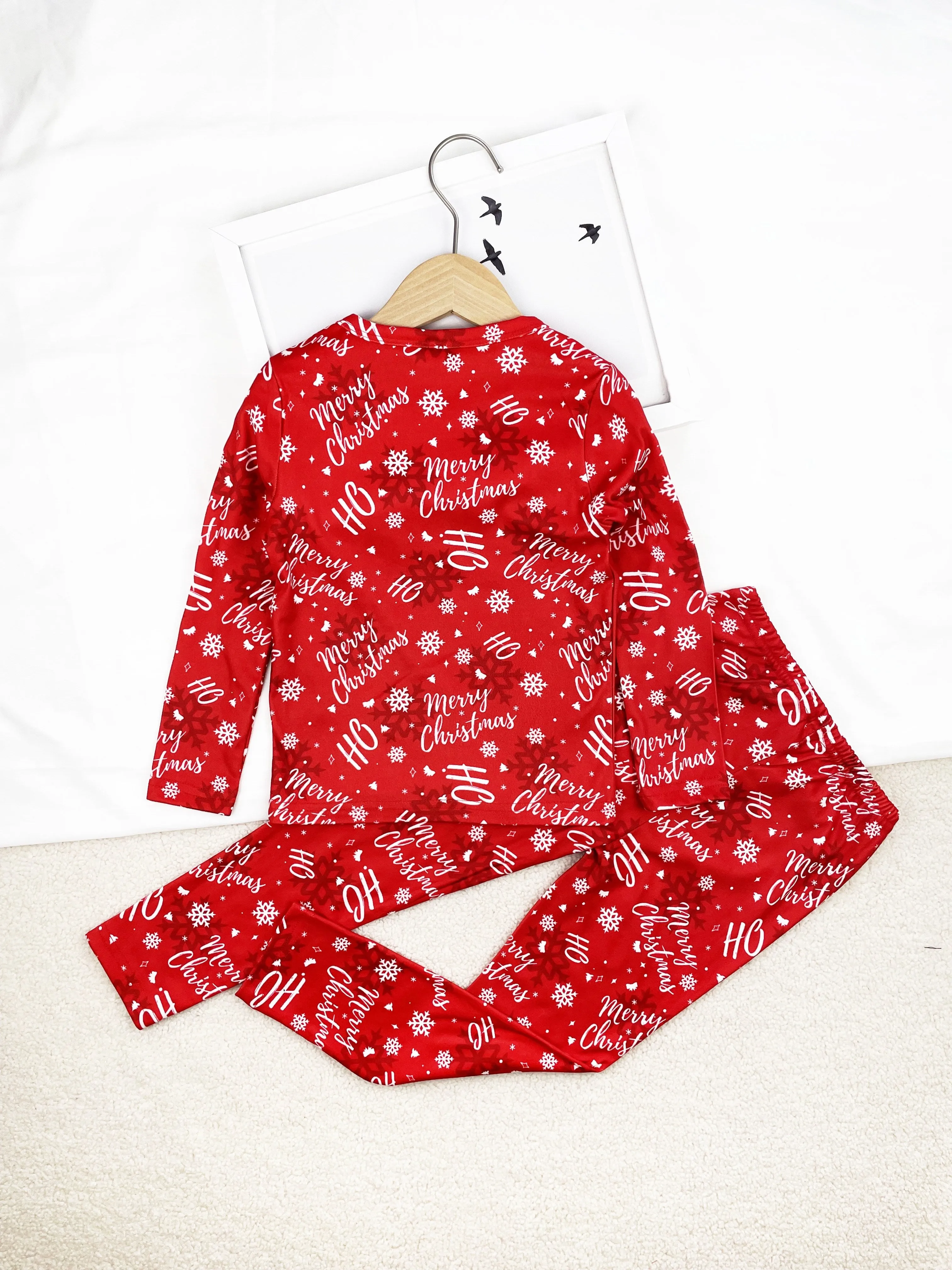 Boys/Girls Long Sleeve Top Long Pants Clothes Set, New Year Red Festival Christmas Dinosaur Print Windproof Warm Fleece High Elasticity Comfortable And Soft Underwear Set For Autumn/ Winter