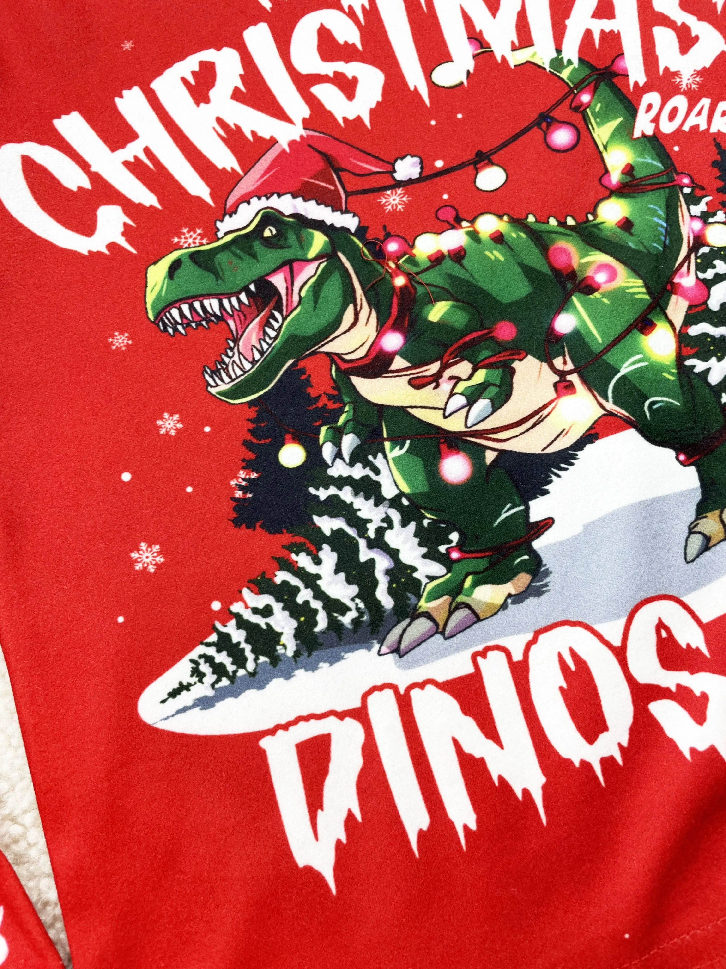 Boys/Girls Long Sleeve Top Long Pants Clothes Set, New Year Red Festival Christmas Dinosaur Print Windproof Warm Fleece High Elasticity Comfortable And Soft Underwear Set For Autumn/ Winter