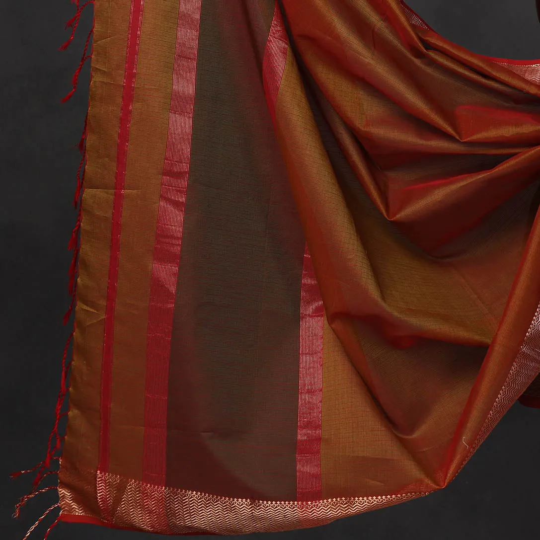 Brown - 2pc Maheshwari Silk Handloom Suit Material Set with Zari Border