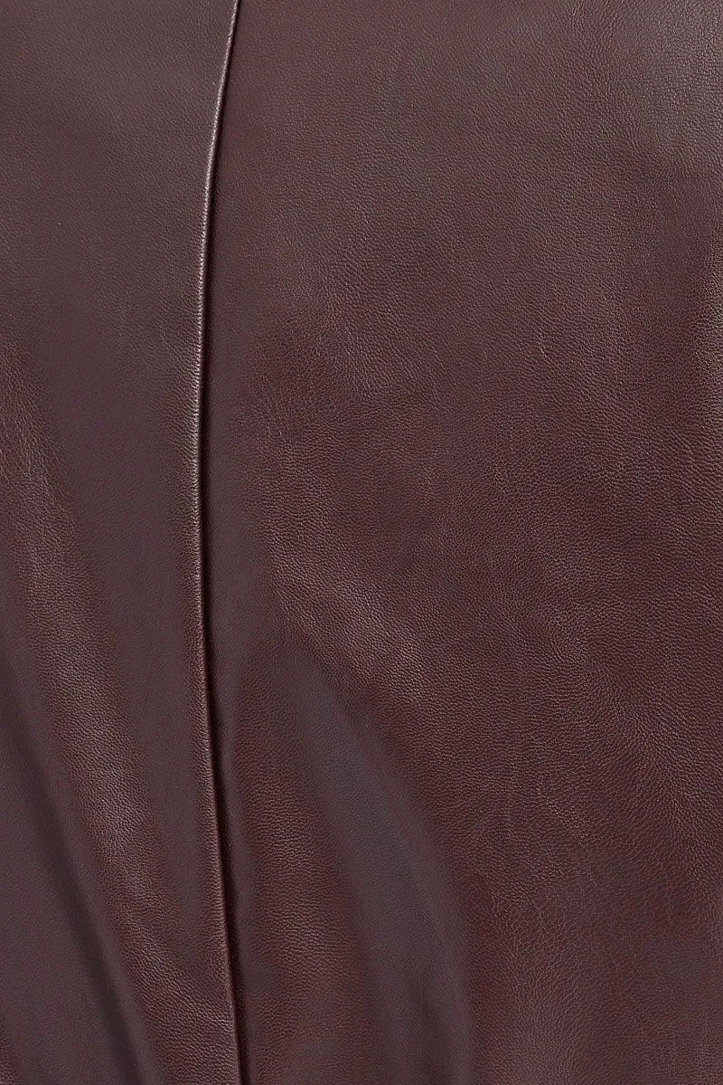 Brown Trench Coat Long Sleeves Faux Leather