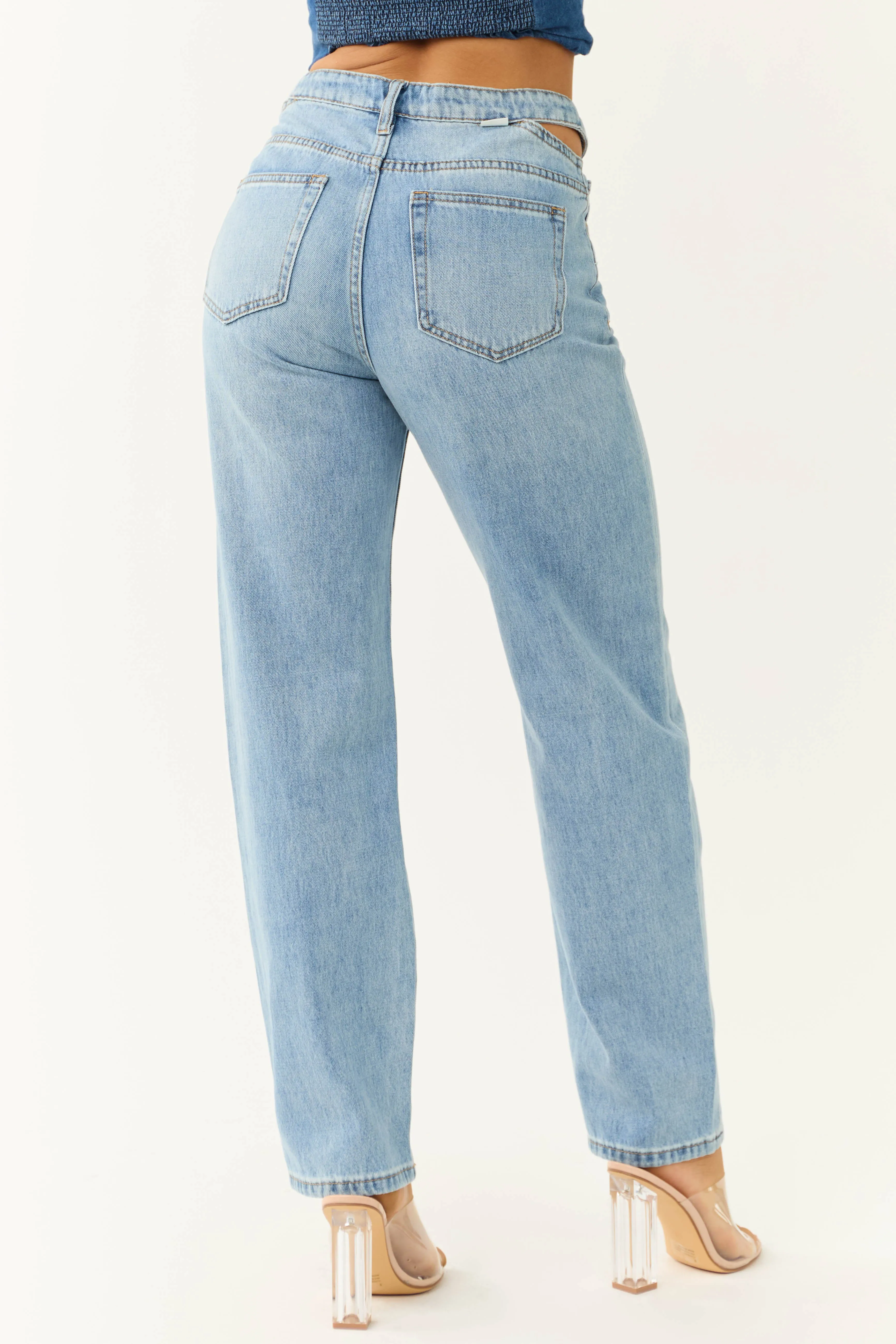 Ceros Light Wash High Rise Cut Out Waist Denim Jeans