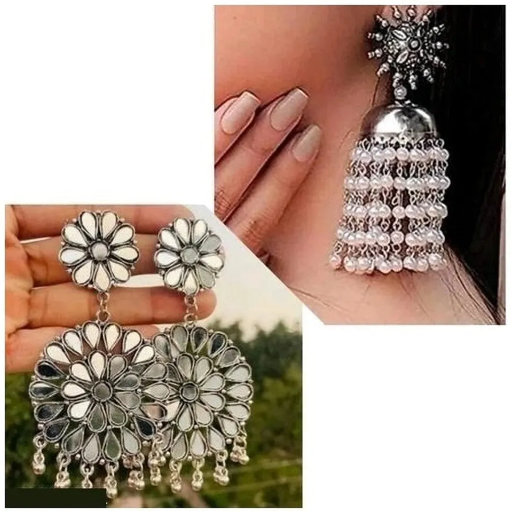 Combo Of 2 Fashionable Diva Oxidised Jhumki Earring