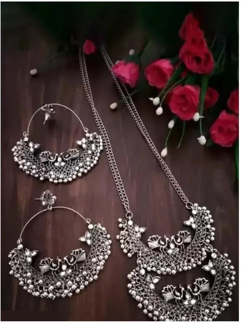 Combo Of 2 Silver-Plated Stone Studded & Beaded Jewellery Set