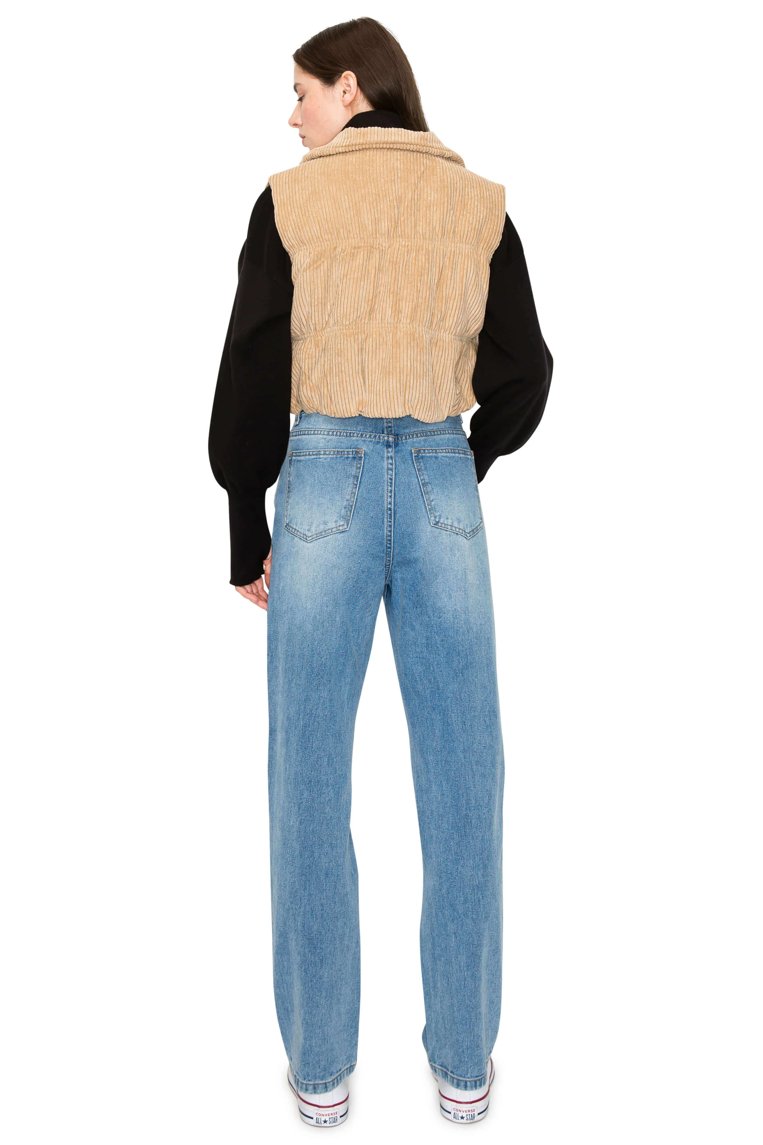 Corduroy Cropped Vest with Sherpa Lined