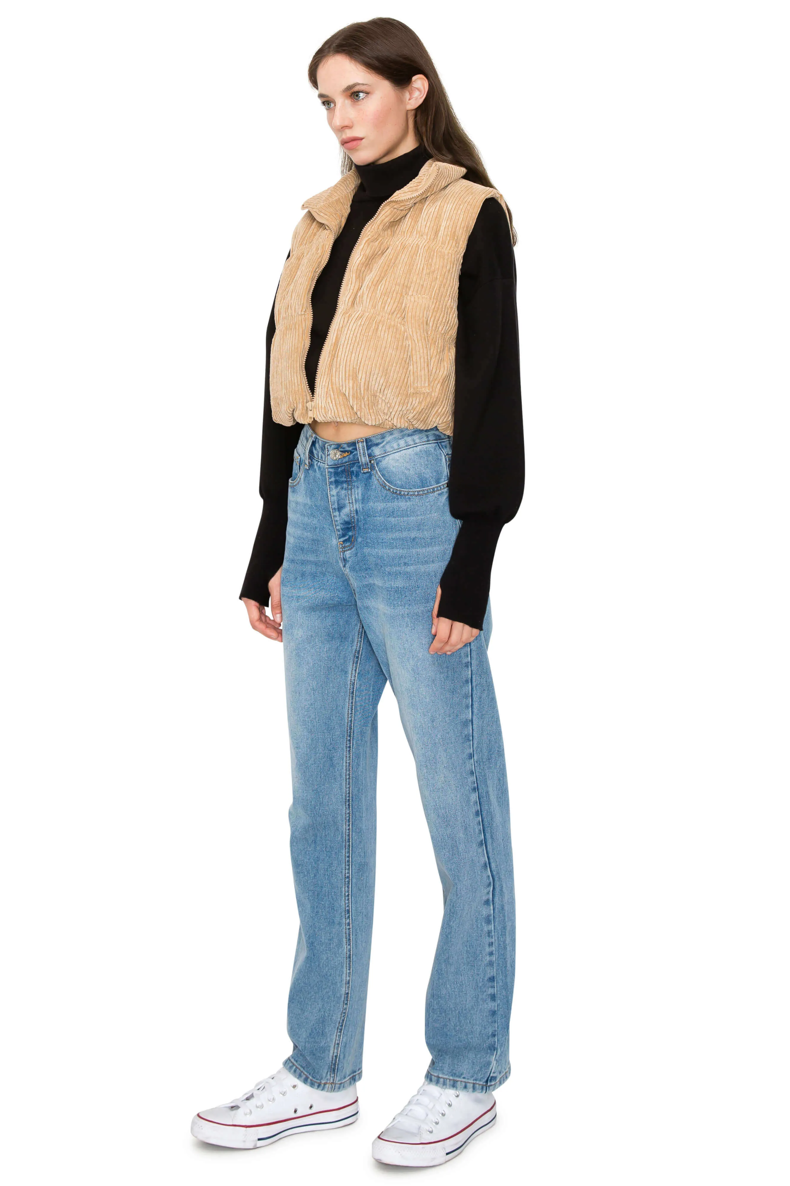 Corduroy Cropped Vest with Sherpa Lined