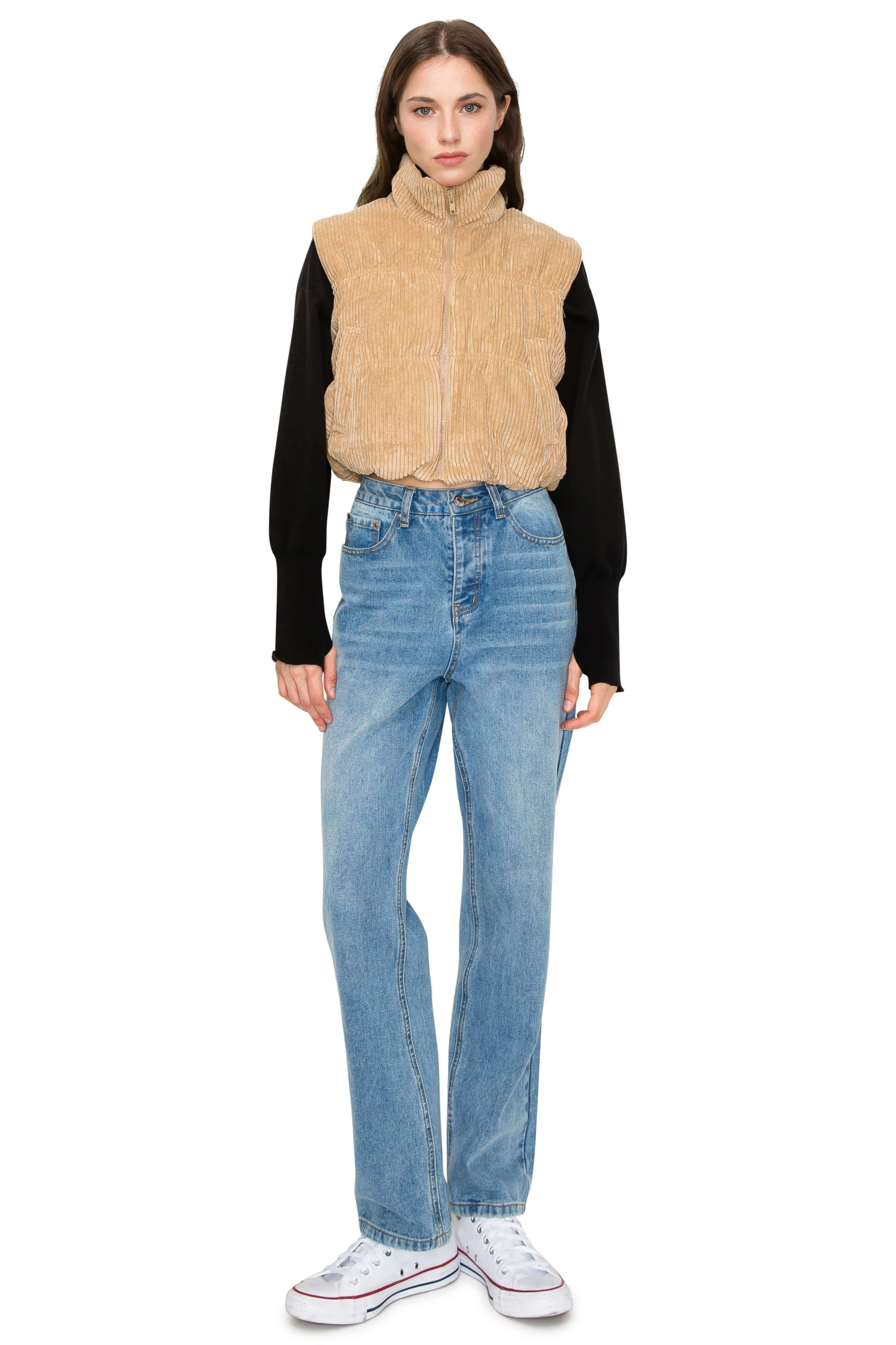 Corduroy Cropped Vest with Sherpa Lined