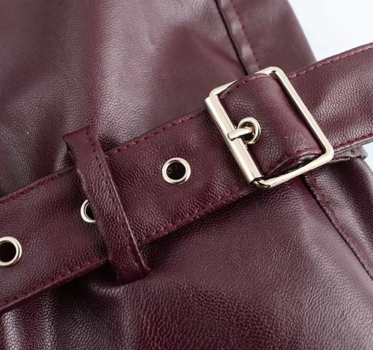 Cropped Burgundy Faux Leather Jacket
