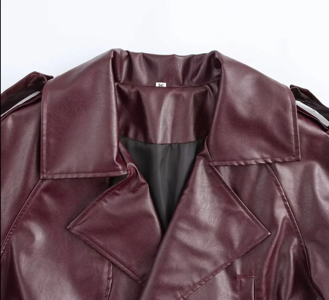 Cropped Burgundy Faux Leather Jacket