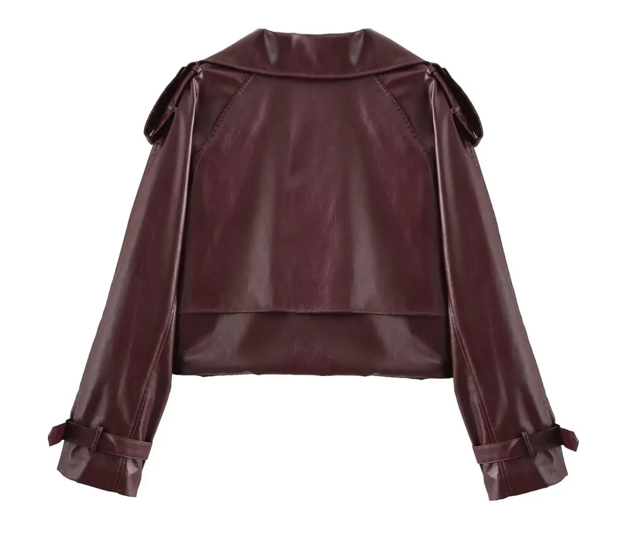 Cropped Burgundy Faux Leather Jacket