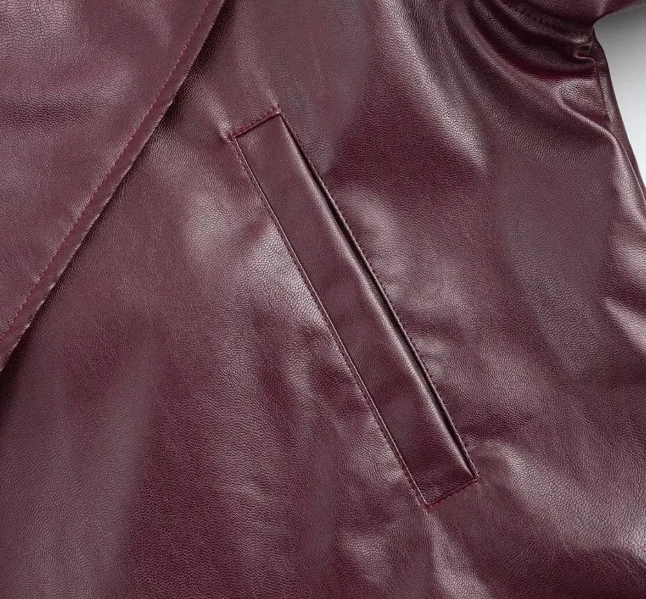 Cropped Burgundy Faux Leather Jacket