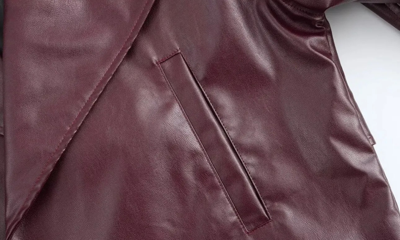 Cropped Burgundy Faux Leather Jacket